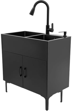Fregadero de cocina independiente con mueble bajo y grifo extensible, 75 x 41 x 78 cm