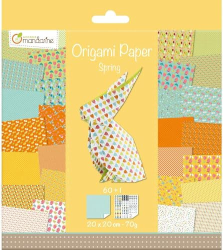 Avenue Mandarine OR505O - Confezione da 60 fogli origami 20x20 cm 70g (30 motivi x 2 fogli) e un foglio di adesivi inclusi, Spring