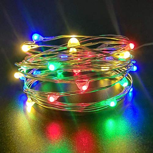 Haimenlite Pack 2 Indoor Battery-Operated Led String Lights with Timer,Mini LEDs Fairy Lights for Wedding Centerpiece Christmas Party Lighting Decorations,30 Count LEDs,10FT Silver Wire (Multi)