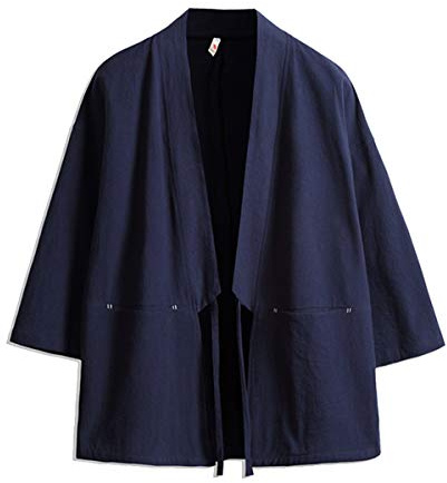 Seidarise Men's Kimono Traditional Japanese Clothing Male Cardigan Noragi Jacket Yukata Coat Haori Navy
