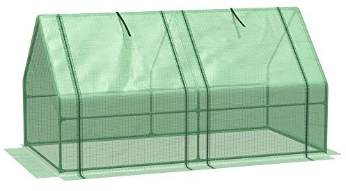 Outsunny Mini Small Greenhouse with Steel Frame & PE Cover & Zippered Window Poly tunnel Steeple for Plants Vegetables, 180 x 90 x 90 cm, Green