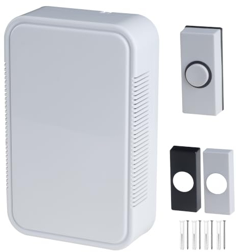 Mechanical Doorbell Chime with Doorbell Push – Mains Wired Traditional Ding Dong Door Bell – Built-in Transformer – Black & White Push Covers Included