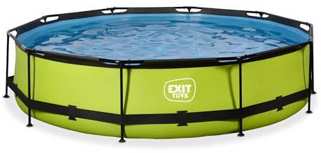 EXIT Toys Lime Pool - ø360x76cm - Piscina de Marco Redondo Grande con Bomba de Filtro de Cartucho - Fácil Acceso - Adecuada para Niños Pequeños - Marco Robusto - Diseño Único - Verde