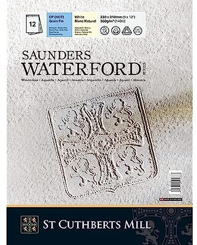 St Cuthberts Mill SAUNDERS WATERFORD SERIES Aquarellpapier, 300 g/m², Feinkorn, Aquarellblock 23 x 31 cm, einseitiggeleimt, 12 Blatt, Naturweiß