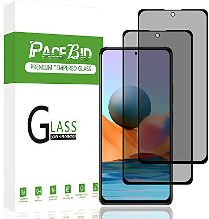 PaceBid 2 Pack Protector de Pantalla de Privacidad Compatible con Xiaomi Redmi Note 10 Pro/Note 10 Pro Max, [Cobertura Completa] [Anti-arañazos] [ Case Friendly] Dureza 9H Anti-Espía Cristal Templado