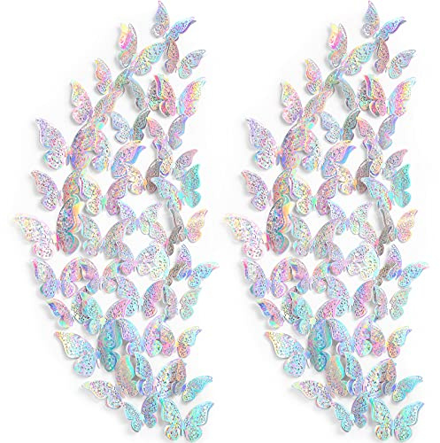 Outus 120 Pieces Sequined Silver 3D Layered Butterfly Wall Decor Removable Butterfly Stickers Hollow Mural Decals for Birthday Cake Decorations Crafts Bouquet Flower Arrangements