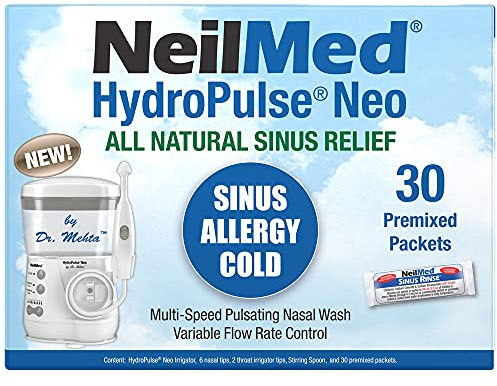 NeilMed HydroPulse Neo. Multi-Speed Electric Pulsating Nasal Sinus Irrigation System with 30 Sinus Rinse Premixed Packets.