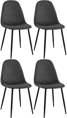 CLP Esszimmerstühle 4er Set Napier, Bequeme Küchenstühle gepolstert, Polsterstühle Esszimmer mit Rückenlehne, bis 150 kg belastbar, Farbe:schwarz, Material:Stoff