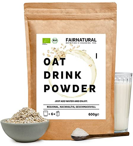 Fairnatural BIO Haferdrink-Pulver [Aus regionalem deutschen Anbau] Hafertrink ohne Zuckerzusatz zum selber Mischen | Für 6L Milchersatz oder als Instant Oats (600g)