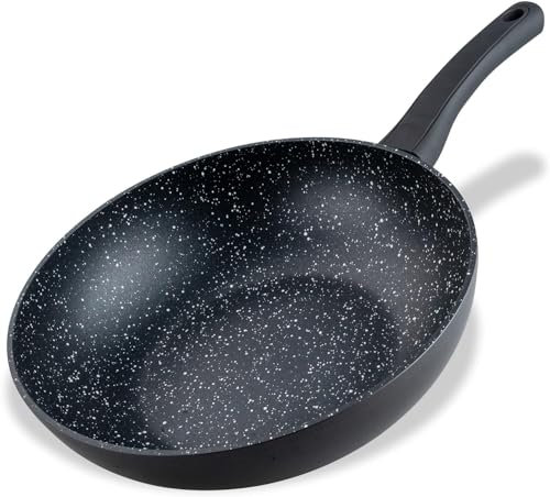 [Esclusiva Amazon]- Fackelmann Padella Wok Marble 28 cm, Wok Antiaderente in Alluminio riciclato al 90% e Manico Ergonomico in Plastica, Wok di grandi Dimensioni con bordo alto, anche per induzione