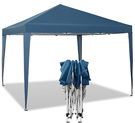 WOLTU Tonnelle de Jardin Tente Pliante Auvent Pliable Imperméable Protection du Soleil UV 50+ Sac de Transport Inclus Facile à Installer Hauteur Règlable 3x3m Bleu