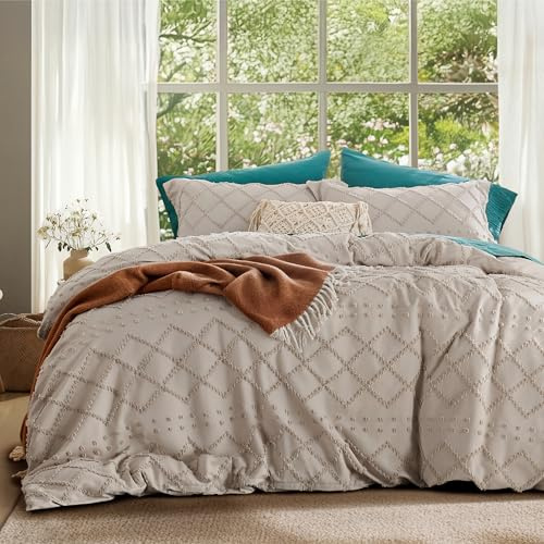 Bedsure Boho Duvet Cover King Size - Linen Breathable & Soft Boho Bedding, Machine Washable Comforter Cover for All Seasons, Includes 1 Duvet Cover 104x90 with 2 Pillow Shams & Zipper Closure