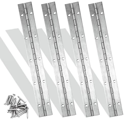 Doandgo 4PCS 25cm Long Silver Piano Hinges For Cabinet Hinge, 10 Inch Continuous Hinges Silver Stainless Steel 304 Hinge Door Hinges