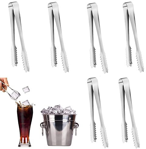 JEOPKO 6 Pcs Kitchen Tongs, Food Tongs Stainless Steel Tongs Mini Sweet Tongs Small Buffet Serving Tongs for Food Coffee Sweets Bread Cake Kitchen Party Bar Bucket(6 Inch)