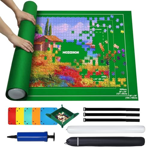 MOZOOSON Puzzlematte, Puzzle Matte Roll 3000/2000/1500/1000 Teile, Puzzle Zubehör zur Aufbewahrung und Bewegen von Puzzles, Felt Puzzlerolle, Puzzleteppich mit 6 Sortierer