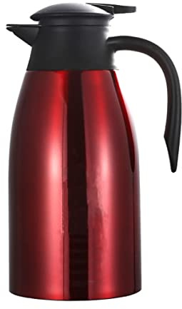 Thermo-Kaffeekaraffe aus Edelstahl, 2 l, doppelwandig, Vakuum-Thermoskanne, Wasserkocher, Thermokanne für Kaffee, Tee, heißes Wasser, 24 Stunden kalt und heiß (rot)