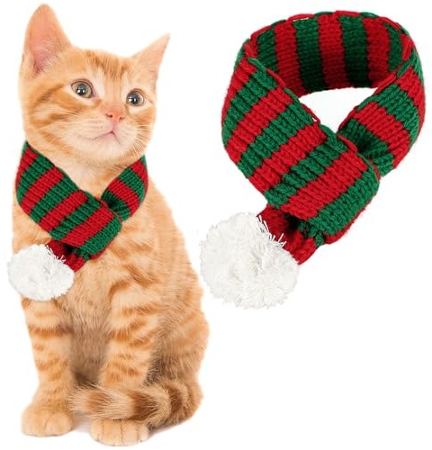 ZTA Weihnachten Hund Katze Schal Kostüm Outfit Rot Kleidung für Weihnachts Dekoration, Haustier Weihnachtskostüm Rotgrün für Katzen Welpen Größe S