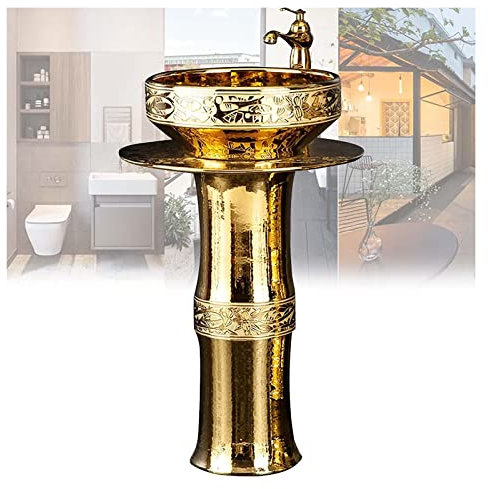 Kunst-Badezimmerwaschbecken mit vollem Sockel, Standwaschbecken, modernes Keramik-Badezimmerwaschbecken, goldenes Standwaschbecken, Handwaschbecken