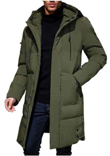 Oanviso Homme Doudoune Longue Veste Chaud Couleur Unie Blouson Oversized Vintage Manteaux Homme Pullover Epaissi Veste Casual Sweatshirt pour Automne Hiver B Armée Verte 4XL