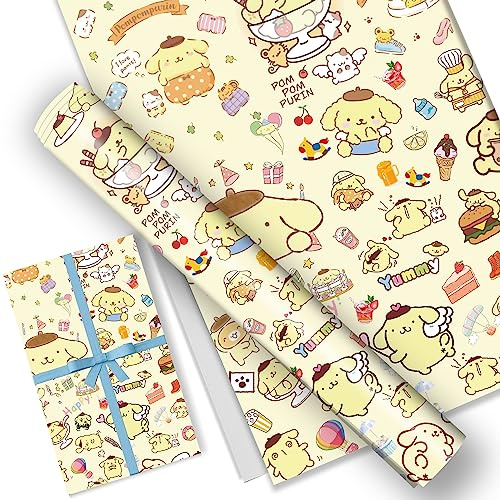 EYQQM 5 Stück Pudding Geschenkpapier 50,8 x 76,2 cm Kraftpapierbögen Geburtstag Geschenkpapier Set für Kinder, Party Aufbewahrung Festliche Dekoration (Gelbes Eiscremewelpe)