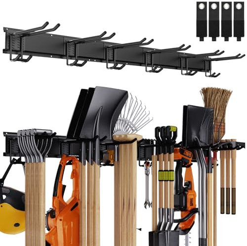 Gatsowm Garagen-Werkzeug-Organizer, Wandhalterung, 122,9 cm, verstellbar, Garagenwerkzeug-Aufbewahrungsregal, robustes Gartenwerkzeug-Organizer-System für Rechen, Schaufel, Besen, Mop, Wandhalter