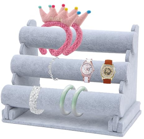 Bustlwor Estante para Pulseras de 3 Niveles, Soporte de Joyería para Reloj, Soporte para Pulsera Extraíble, Adecuado para Joyería, Relojes, Collares, Pulseras(Gris)