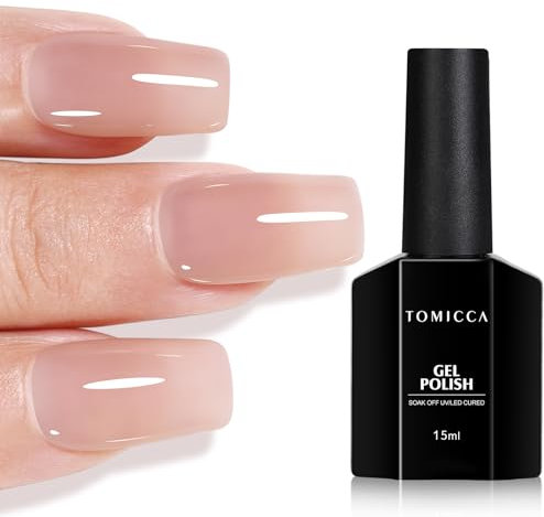 TOMICCA Jelly Nude Gel Nail Polish, Sheer Grey Pink Translucent Soak Off Pink Gel Polish, UV Light Cure for Nail Art DIY Manicure and Pedicure at Home