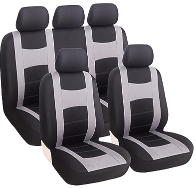 Adunsiaoto 9 Stück Sitzbezügesets Autositzbezüge Set Für 5 Sitzer, Auto Autositzbezüge Fit Komplettset Autositzschoner, Auto Sitzbezüge Kompletter Satz(Grau)