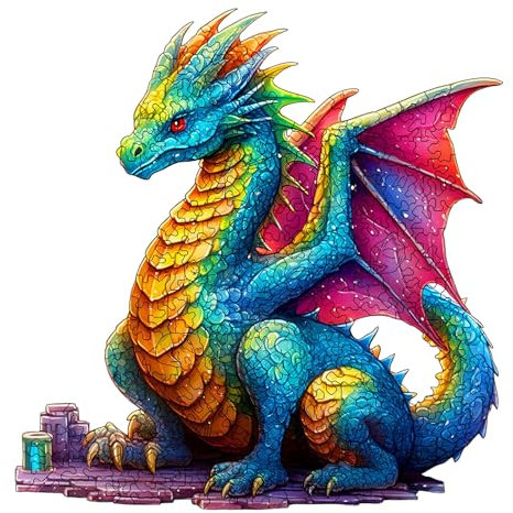 Cuteefun Puzzle Holz für Erwachsene, Einzigartige Geformte Tier Puzzle Drachen für Geburtstagsgeschenk Vatertag (A4 Größe)