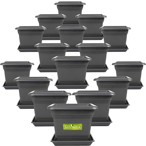 2friends Sustania Pflanzkübel Eckig 28x28 Anthrazit 16er Set - Robuster Blumentopf GroÃŸ, Ãœbertopf Ideal für Tomatenpflanzen, Eckige Pflanztöpfe Kunststoff für Garten & Balkon