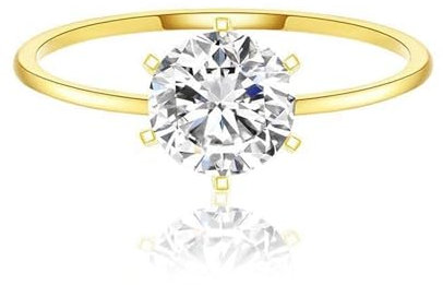 Skcess 9 Karat Gelbgold Engagement Ring Weiß Moissanit Runden, Eheringe Solitär 6 Zinken Ring Damen Größe 66 (21.0)