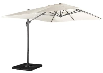 sweeek Ombrellone decentrato rettangolare 3x4m + base 50x50cm, Wimereux + base 50x50cm, Ecrù, 380x286x259 cm