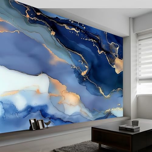 Mural de Pared 3D Rayas Azules Abstractas De Mármol Papel Tapiz Fotográfico Impreso, Azul Mural de Pared No Tejido Decoración de Póster Diseño 200 x 140 cm (WxH) Para Estar Dormitorio Infantil