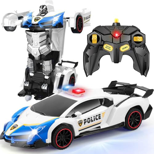 Getatoy Transformator Ferngesteuertes Auto RC Roboter Spielzeug Polizeiauto Spielzeugauto für Kinder Junge Geschenk für Kinder 3-12 Jahre Jungen Spielzeug ab 3 Jahre Geburtstag Geschenkideen Blau