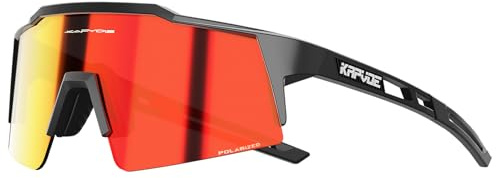 KAPVOE Polarizzati Occhiali Da Ciclismo UV400 Protezione TR90 Sportivi Occhiali Da Sole Donna Uomo Corsa MTB Bicicletta Bici Guida Pesca Running Bicicletta Trekking 02 nera rossa