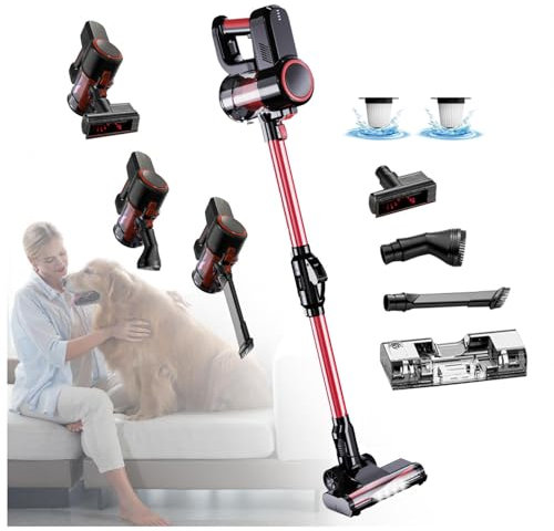 MeLtor Aspira E Lava Pavimenti Casa Asciutto e Umido,Luci LED,5 in 1 Scopa a Vapore Lavapavimenti Senza Filo per Pulizia Domestica/Capelli/Polvere/Lavapavimenti