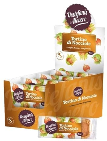 Destefanis & Novero | Tortino alle Nocciole Tostate, Dolce Artigianale con Farina di Nocciole, Burro e Uova Fresche, Perfetto per Colazione e Merenda. Espositore Monodose da 25 pezzi