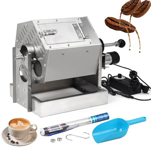 HYQNG 3.4L Coffee Roaster Machine, Adjustable Speed Coffee Bean Roaster with Thermometer, Drum Type Coffee Bean Baker Gas Burner, Stainless Steel Electric Coffee Bean Roaster for Cafe Shop Home Use