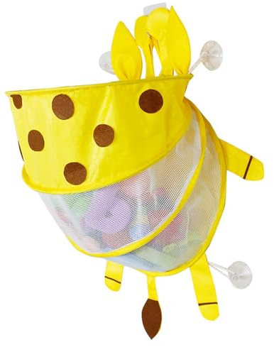 Organisateur de jouets de bain en maille filet et sac de rangement pour jouets de bain avec image d'abeille, forte adsorption pour peigne, brosse à dents