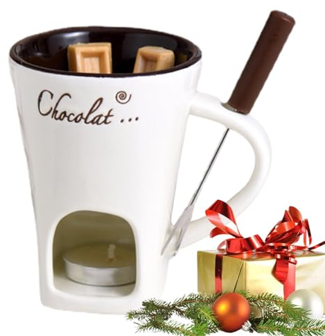 Chocolate Fondue Tasse, Schokofondue Tasse, Butterwärmer-Set, Schokoladenfondue-Becher-Set, 130 Ml Keramik-Butterwärmerbecher, Mehrzweck-Butterwärmer Mit Fondue-Gabel, Kreativer Schmelz-Hot-Pot-Becher