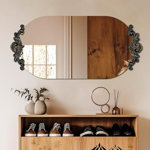 Artloge Wandspiegel Oval Spiegel 50 × 100 cm, Flurspiegel mit Holz geschnitzt Wohnzimmer Spiegel Dekospiegel HD Hochwertiger dekorative Hängespiegel für Wohnzimmer Schlafzimmer Badezimmer