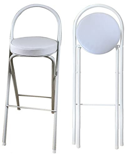 Sgabello da bar portatile, alto pieghevole, imbottito, da cucina, per interni ed esterni, campeggio, viaggi, bianco, 65 cm