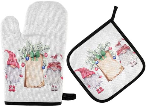 Ofenhandschuhe Skandinavische Weihnachtswichtel Topflappen Set Anti-Rutsch Topfhandschuhe Hitzeresistente Grillhandschuhe Für Mikrowelle Backen Grillen