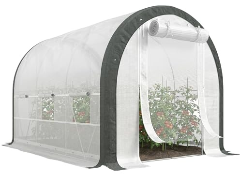 Outsunny 3 x 2(m) Walk-in Polytunnel Greenhouse, Upgraded Structure White