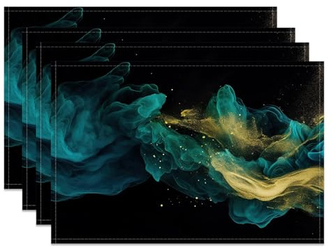 MIRRORANG Juego de 4 manteles individuales de mármol turquesa natural, 45 x 30 cm, color verde dorado, fáciles de limpiar, lavables, suaves, duraderos, para cocina, comedor, decoración de mesa con