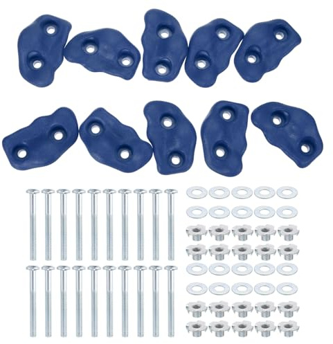 PATIKIL Rock Climbing Holds, 10 Pcs Small Climbing Rock Wall Grips Play Set Climber Attachments with Double Hole for Playground Accessory Indoor Outdoor Tree Training, Blue C-Small