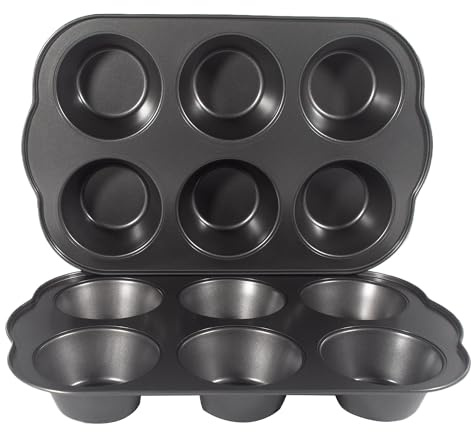 Bakexcel Non-Stick Jumbo Muffin Pans, 3.5 6-Cup Set of 2 Baking Pans, Heavy Duty Carbon Steel Tins for Extra-large Muffins & Cupcakes