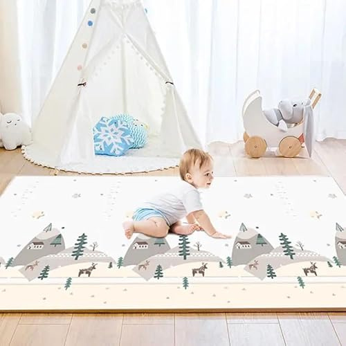 KONTARBOOR Spielteppich für Kinder und Babys, 196 x 177 x 1 cm – XXL-Bodenmatte (groß) aus dickem Schaumstoff, faltbar, wendbar – 2 verschiedene Designs – Krabbeldecke für Babys – sensorisches