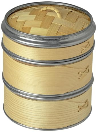 JADE TEMPLE Bambus Dampfgarer Set Ø 13cm, Steamer 3-teilig, 1 Set
