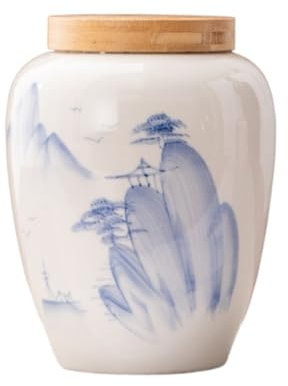 ZERAPH Contenedor de Frasco de Altura General jarro de cerámica Retro Azul y Blanco Chino decoración de Oficina sellada Grande pu'er té Despertar jarras de té jarras de Almacenamiento Vintage